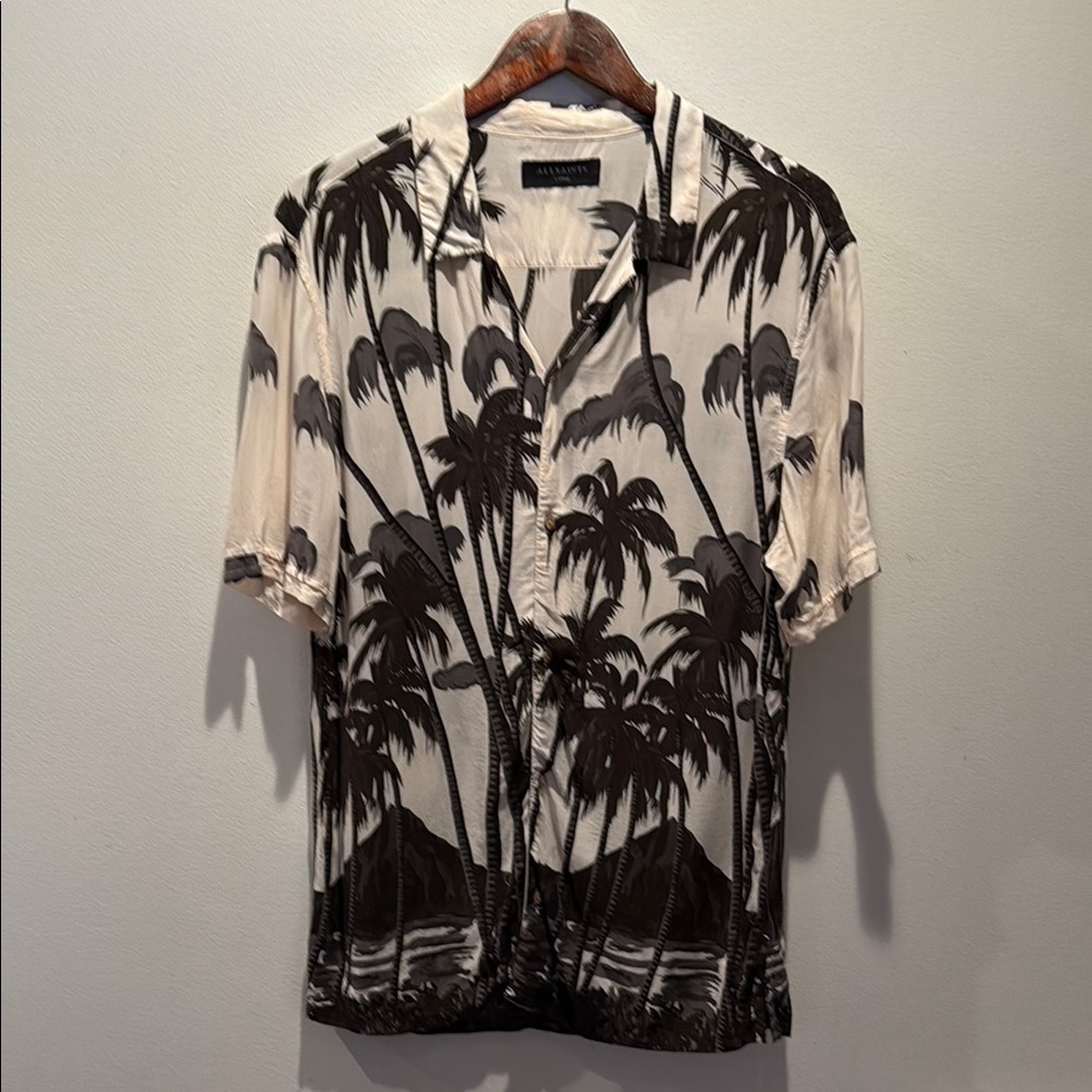 All Saints Tropical Palm Tree Print Shirt